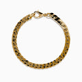 The 14K Yellow Gold Hollow Flat Cuban Chain Bracelet features a lobster clasp and is shown on a white background.