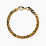 The 14K Yellow Gold Hollow Flat Cuban Chain Bracelet features a lobster clasp and is shown on a white background.