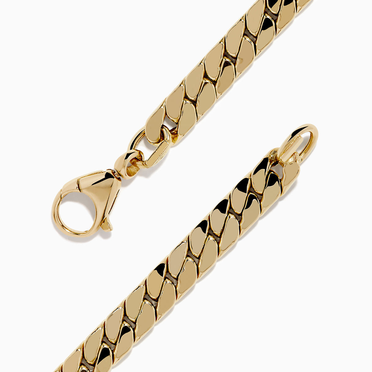 The 14K Yellow Gold Hollow Flat Cuban Chain Bracelet features a lobster clasp and is shown on a white background.