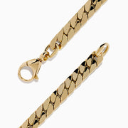 The 14K Yellow Gold Hollow Flat Cuban Chain Bracelet features a lobster clasp and is shown on a white background.