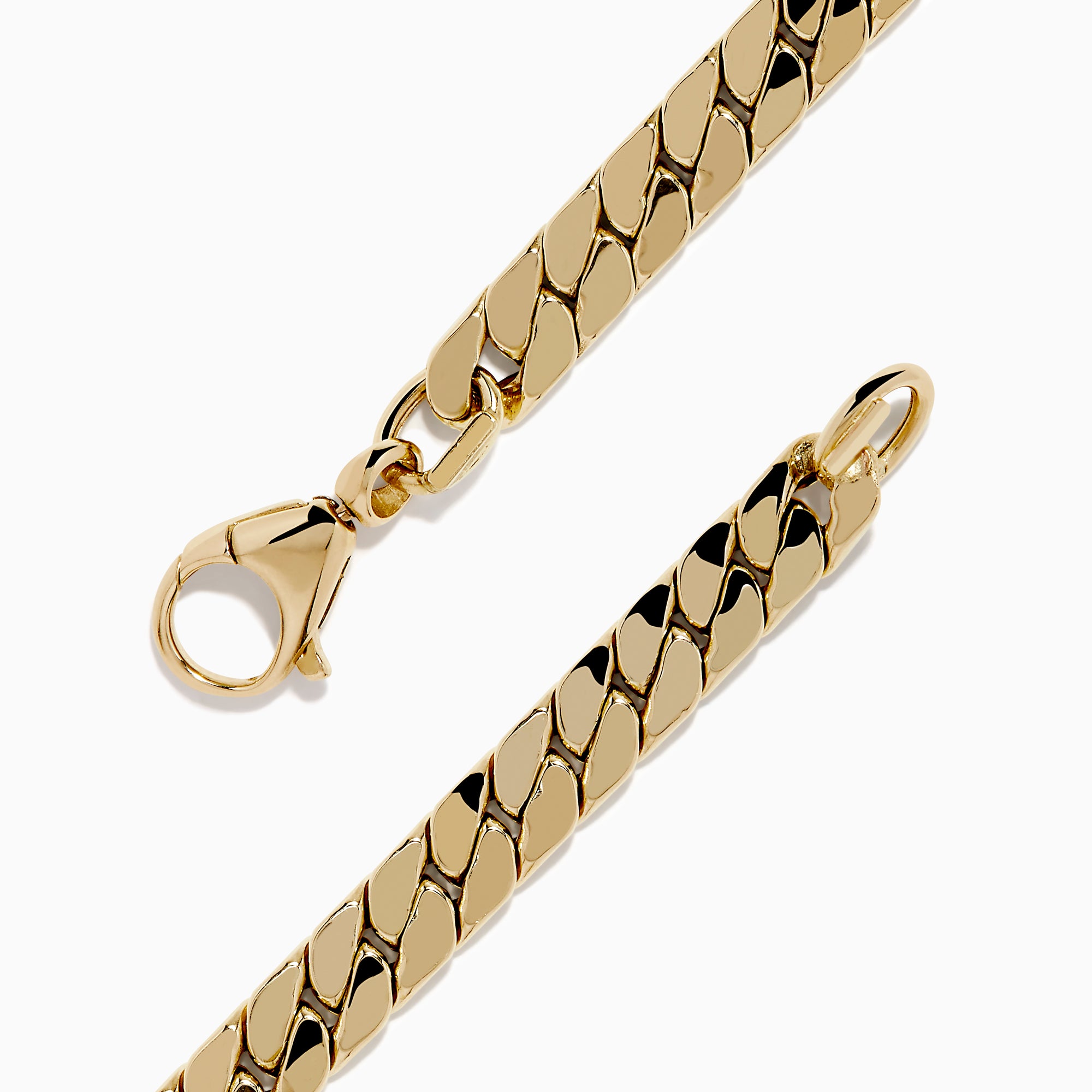 The 14K Yellow Gold Hollow Flat Cuban Chain Bracelet features a lobster clasp and is shown on a white background.
