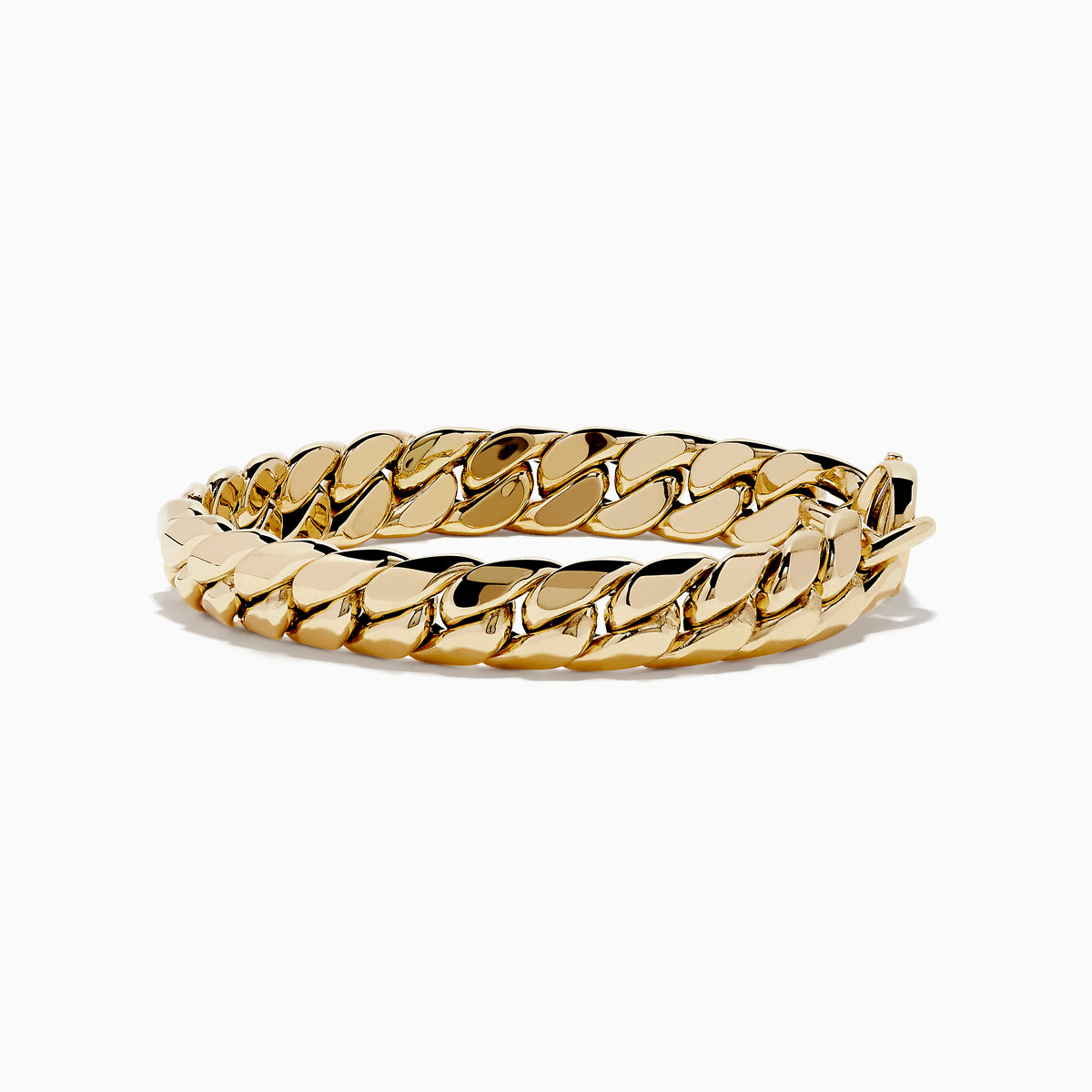The 14K Yellow Gold Hollow Curb Chain Bracelet 7.5 features a chunky, twisted curb chain design and is displayed on a white background.