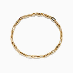 A 14K Yellow Gold Hollow Oval Link Bracelet is displayed on a plain white background, featuring elegant elongated and rectangular links.