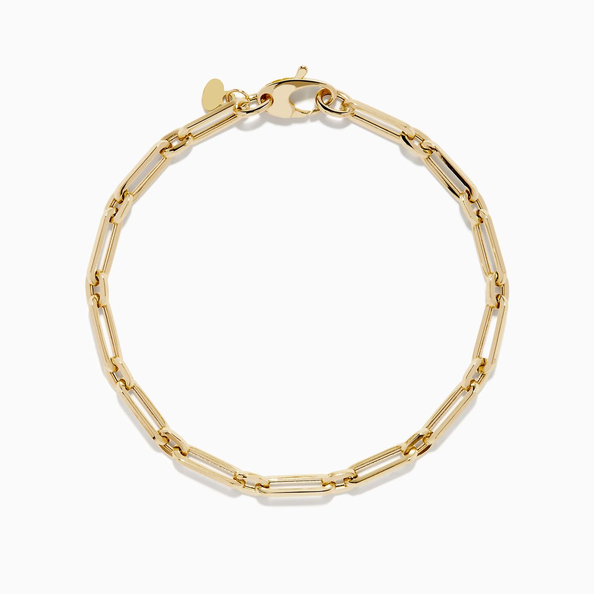 The 14K Yellow Gold Square Chain Link Bracelet features a delicate 14K yellow gold design with square links and a small round tag, shown on a white background.