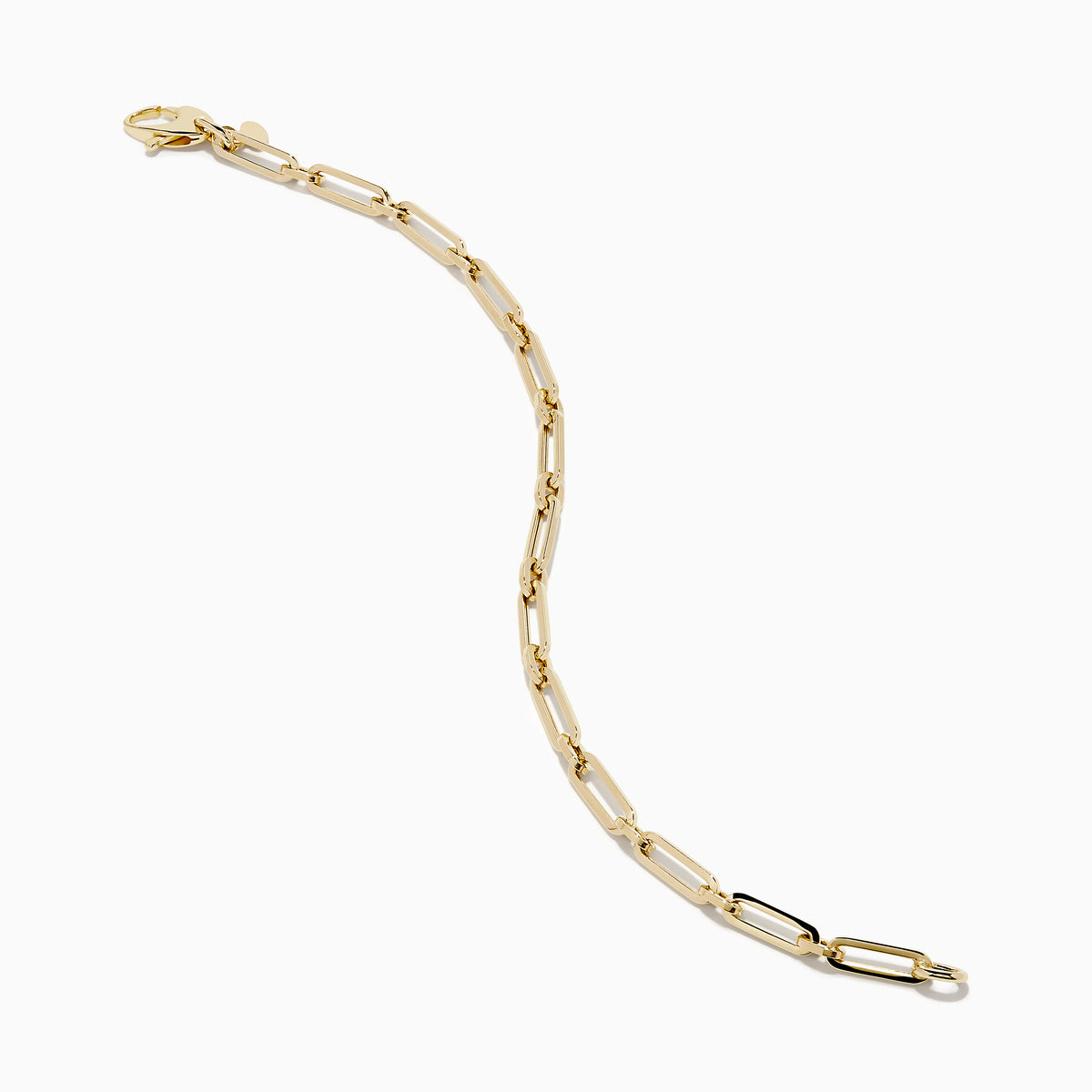 The 14K Yellow Gold Square Chain Link Bracelet features a delicate 14K yellow gold design with square links and a small round tag, shown on a white background.