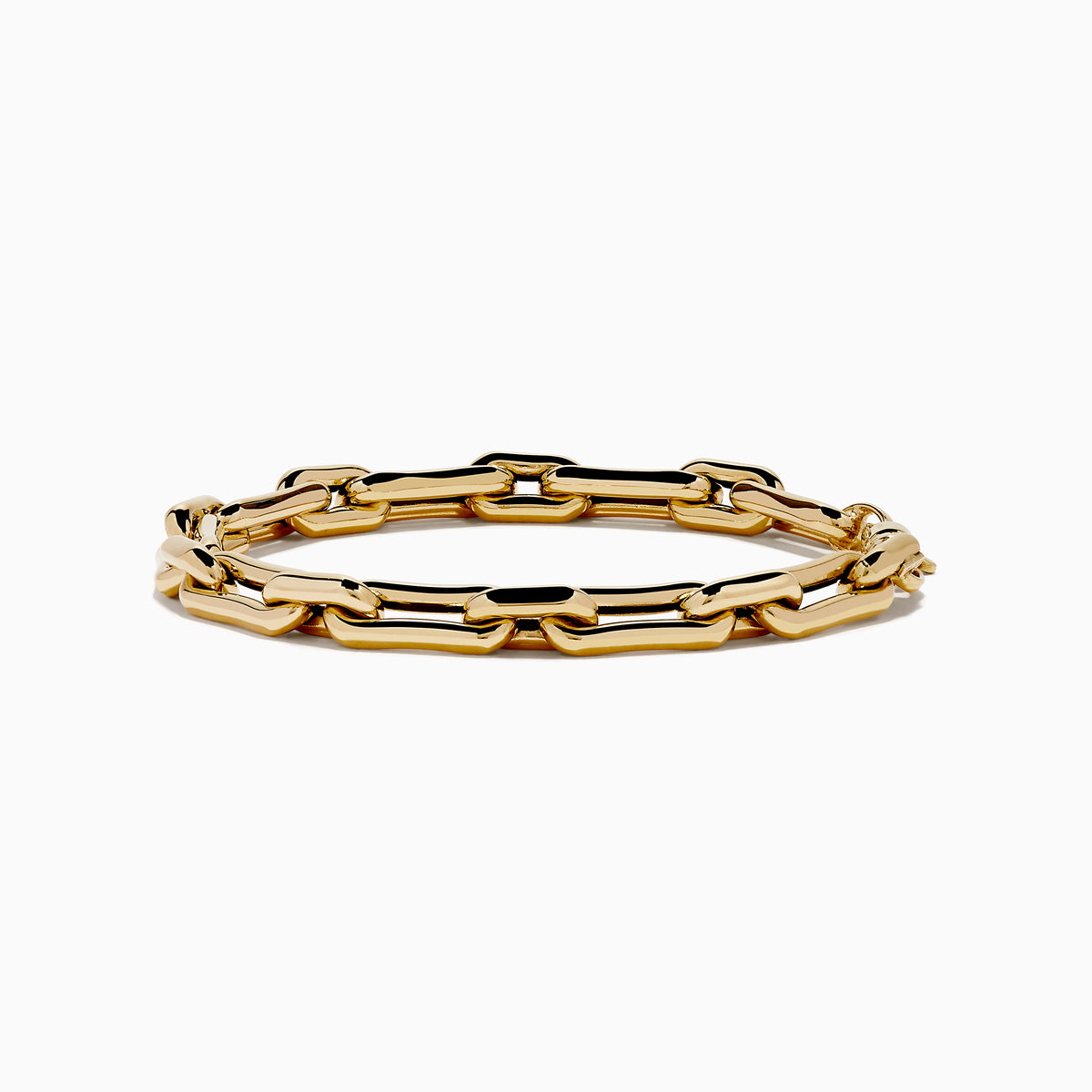 The 14K Yellow Gold Hollow Oval Chain Link Bracelet features polished, interconnected oval links and is displayed against a plain white background.