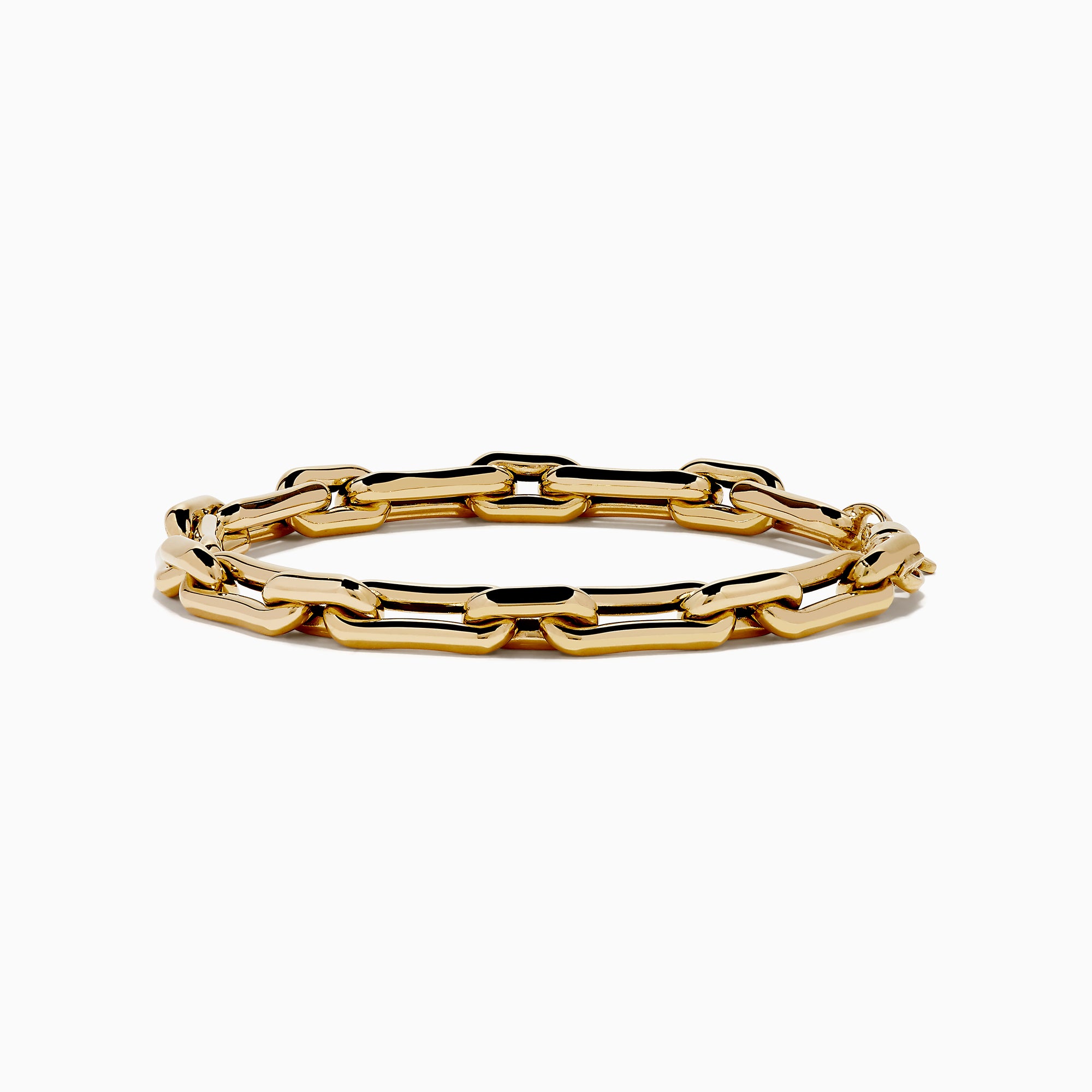 The 14K Yellow Gold Hollow Oval Chain Link Bracelet features polished, interconnected oval links and is displayed against a plain white background.