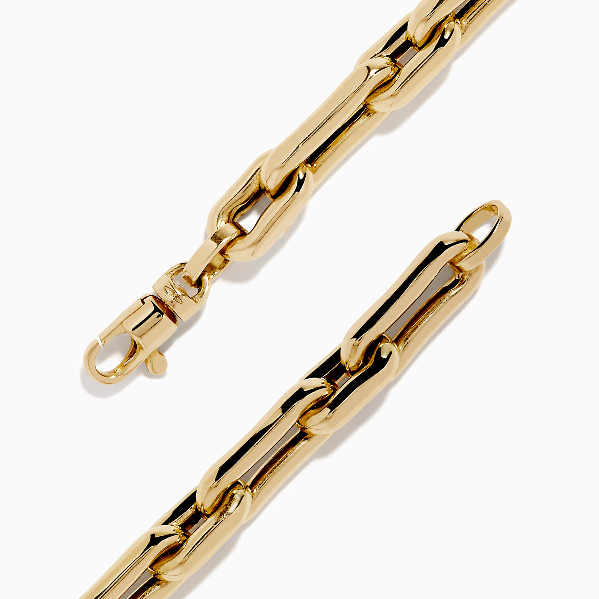 The 14K Yellow Gold Hollow Oval Chain Link Bracelet features polished, interconnected oval links and is displayed against a plain white background.
