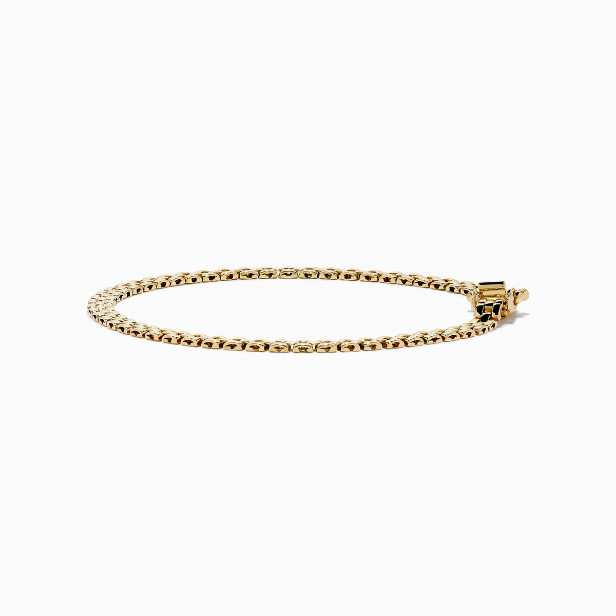 A 14K yellow gold Panther chain link bracelet displayed in a circular shape on a white background, featuring a secure clasp.