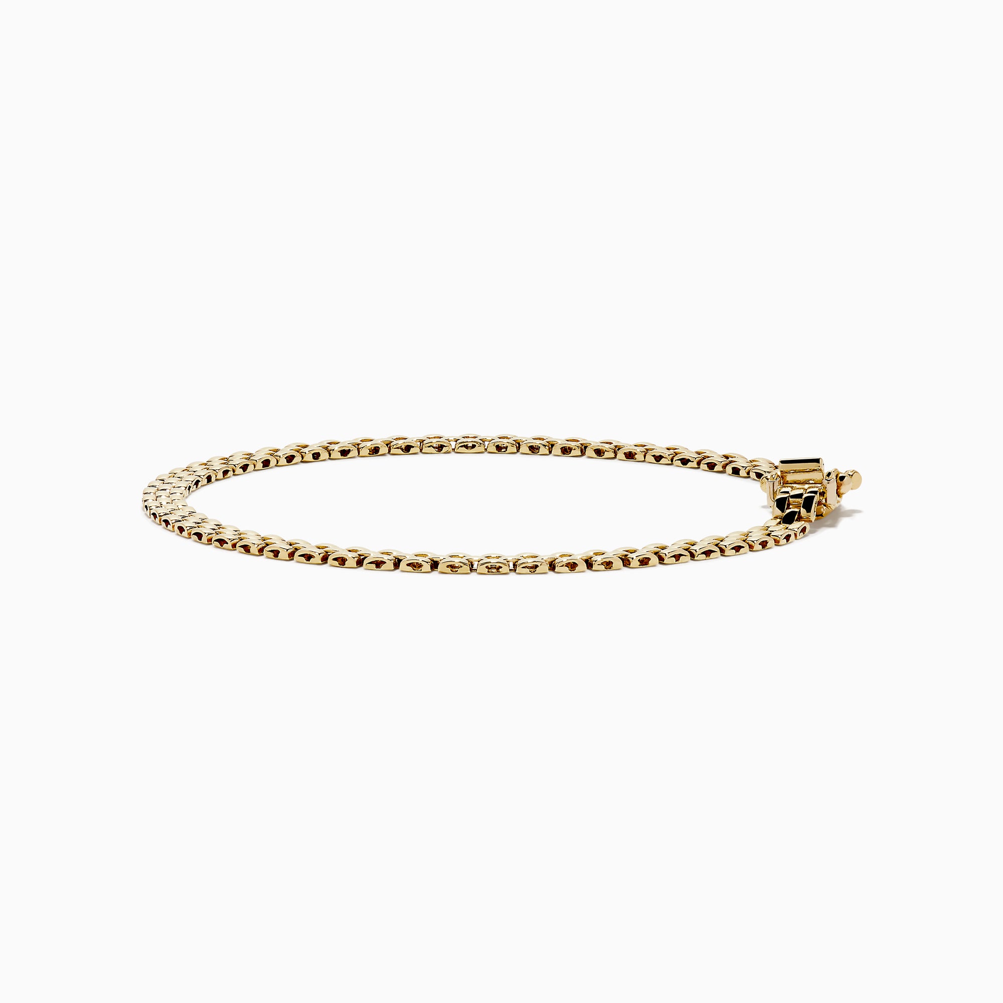 A 14K yellow gold Panther chain link bracelet displayed in a circular shape on a white background, featuring a secure clasp.