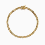 A 14K yellow gold Panther chain link bracelet displayed in a circular shape on a white background, featuring a secure clasp.