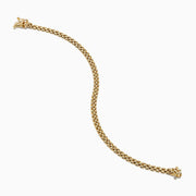 A 14K yellow gold Panther chain link bracelet displayed in a circular shape on a white background, featuring a secure clasp.