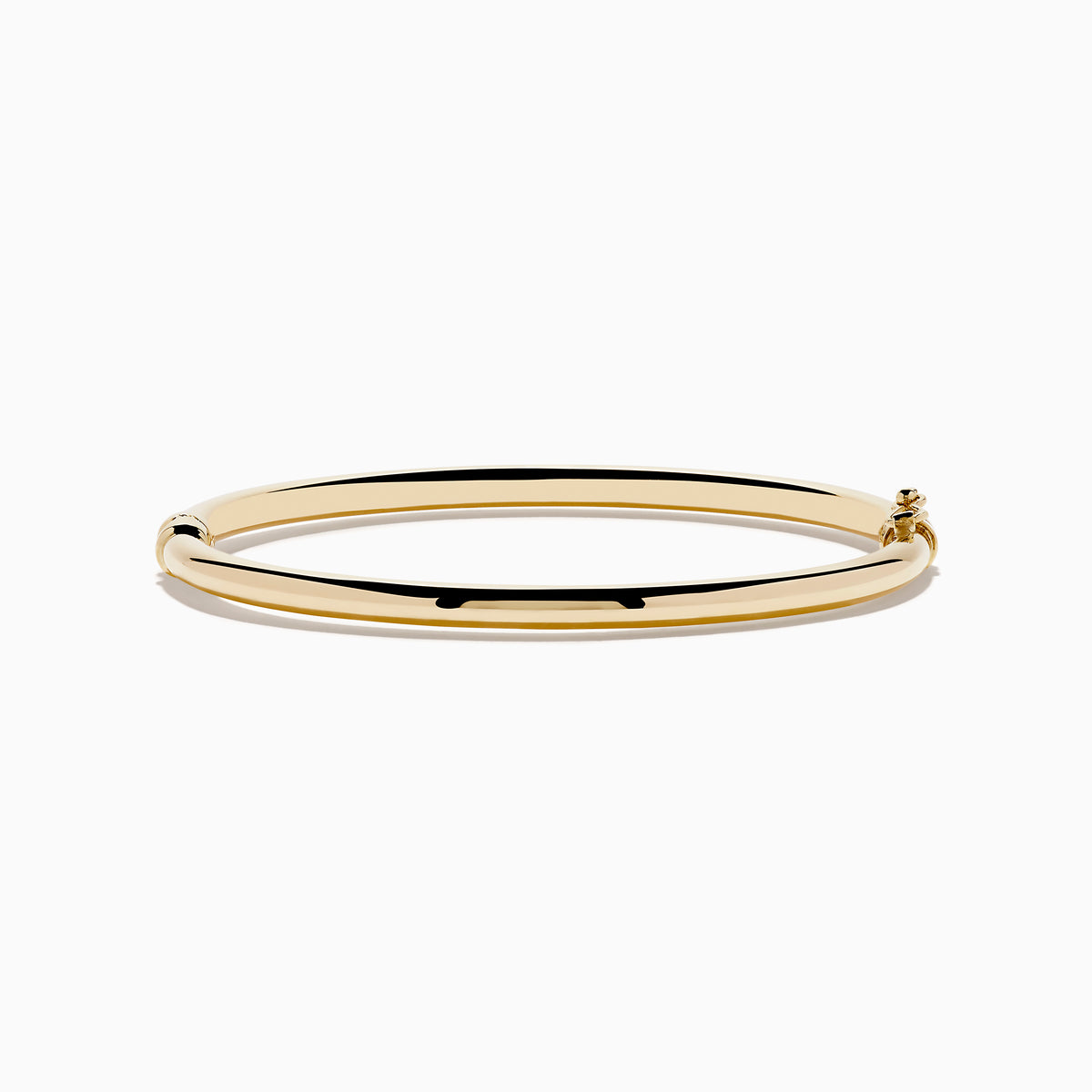 The 14K Yellow Gold Hollow Bangle features a smooth, round design with a small clasp, crafted in polished yellow gold and displayed on a white background.