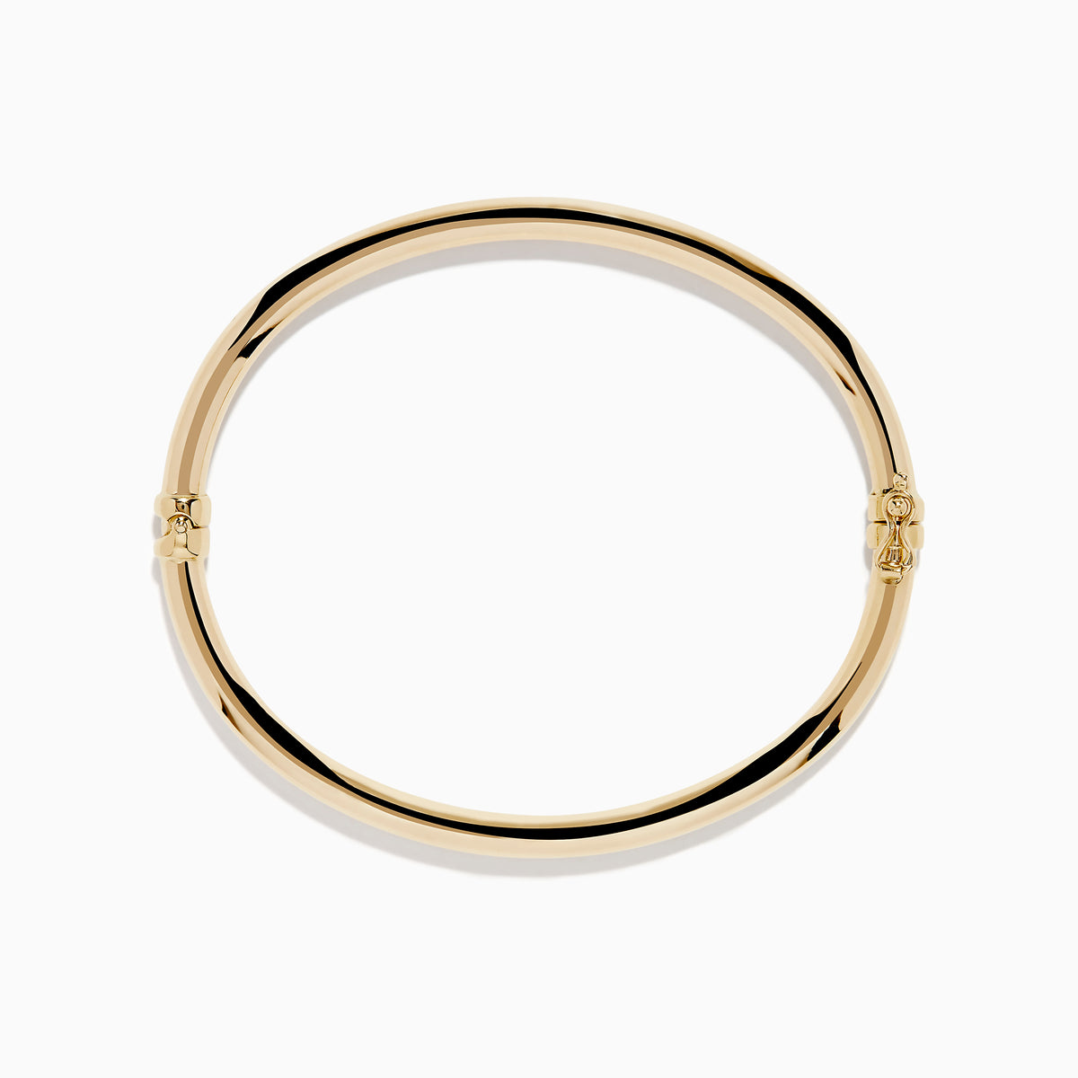 The 14K Yellow Gold Hollow Bangle features a smooth, round design with a small clasp, crafted in polished yellow gold and displayed on a white background.