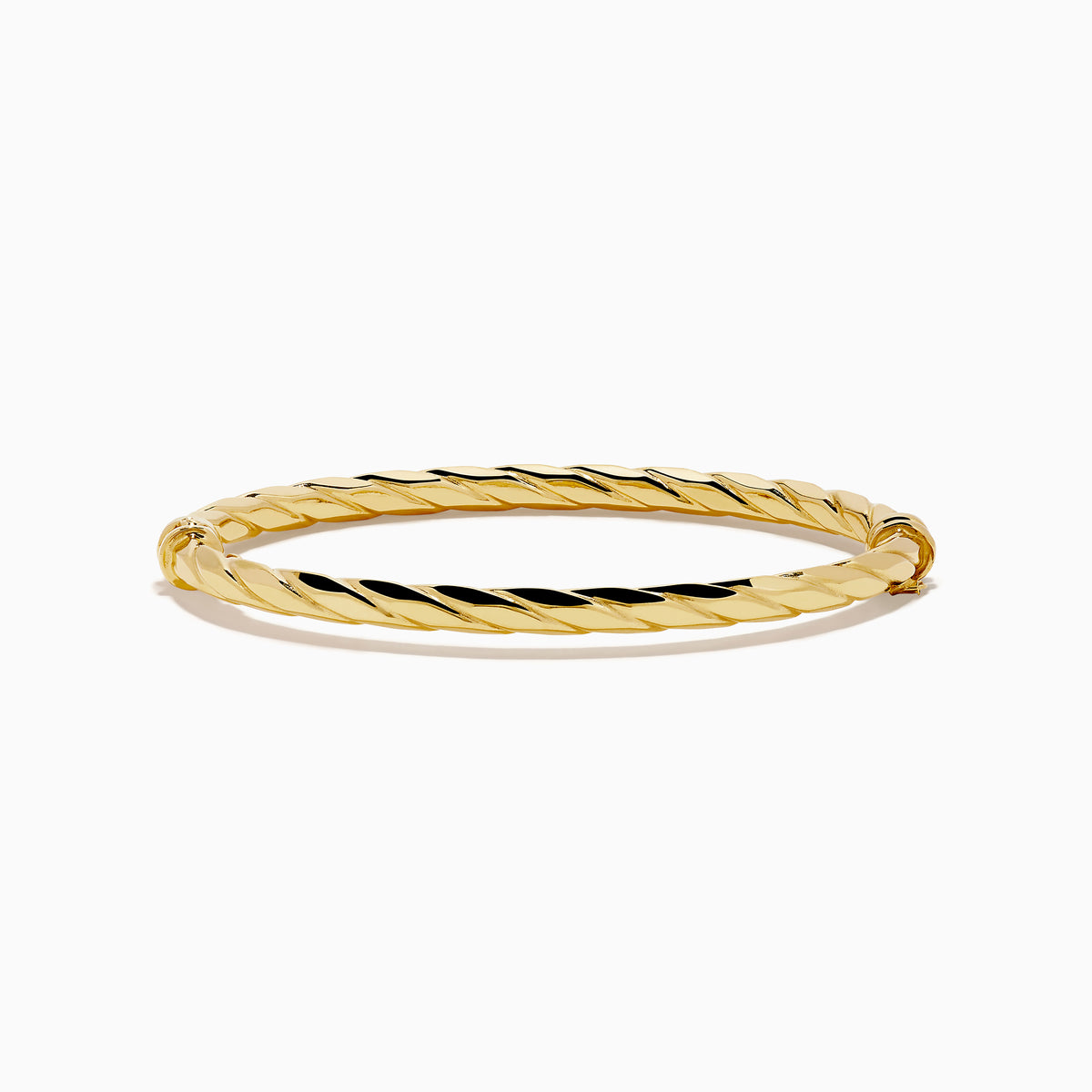 A 14K Yellow Gold Hammered Hinge Bangle featuring a textured finish, showcased on a white background.