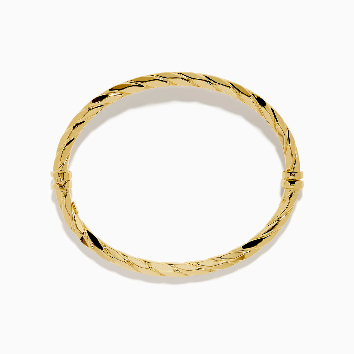 A 14K Yellow Gold Hammered Hinge Bangle featuring a textured finish, showcased on a white background.