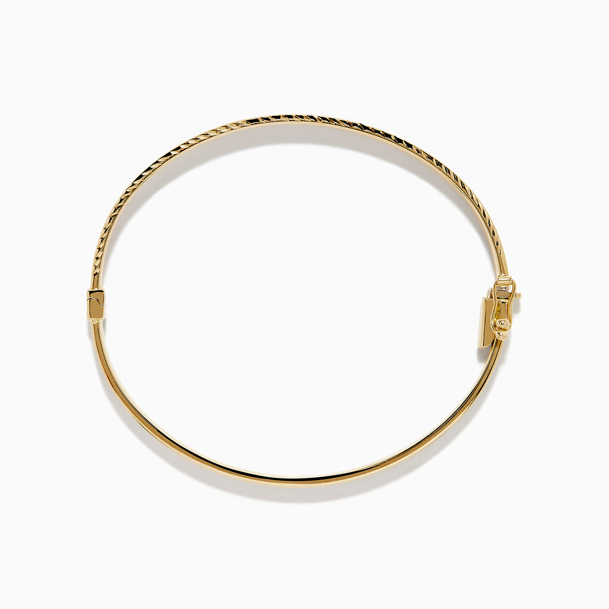 The 14K Yellow Gold Hollow Hinge Bracelet features a polished finish with subtle textured detailing along the edge, shown on a white background.