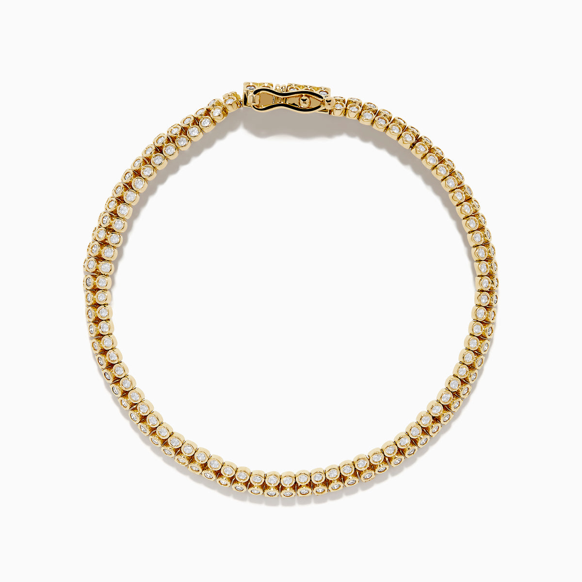 The DOro 14K Yellow Gold Bracelet features three rows of bezel-set diamonds and a secure box clasp, offering a polished and elegant finish.