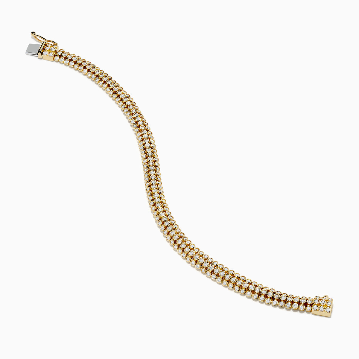 The DOro 14K Yellow Gold Bracelet features three rows of bezel-set diamonds and a secure box clasp, offering a polished and elegant finish.
