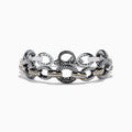 The 925 Sterling Silver Two Tone 18K Yellow Gold Textured Link Diamond Bracelet features twisted, textured links with small gold accents and alternating patterns, displayed against a white background.