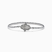The 925 Sterling Silver Diamond Beaded Stretchy Hamsa Bracelet features a sparkling Hamsa hand charm and is elegantly displayed on a plain white background.