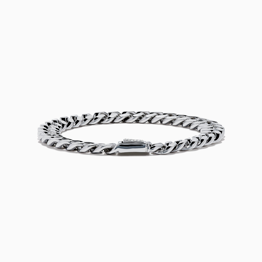 The Mens 925 Sterling Silver Diamond Chain Bracelet features a polished finish and secure clasp, elegantly displayed on a white background.