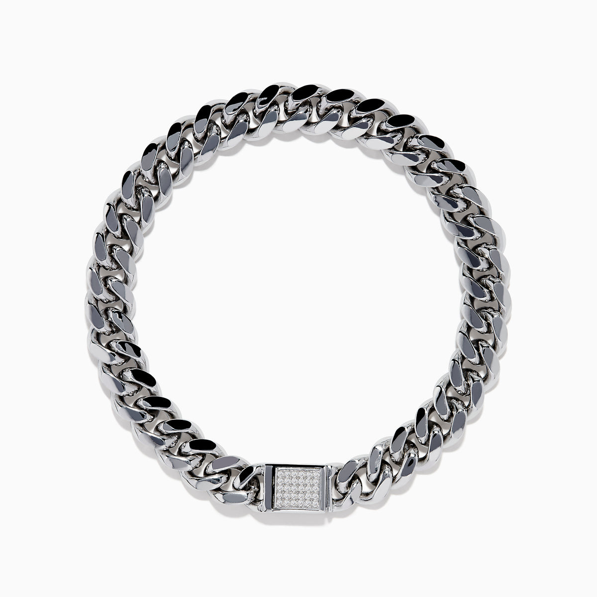 The Mens 925 Sterling Silver Diamond Chain Bracelet features a polished finish and secure clasp, elegantly displayed on a white background.