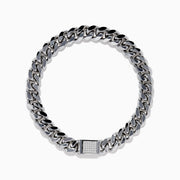 The Mens 925 Sterling Silver Diamond Chain Bracelet features a polished finish and secure clasp, elegantly displayed on a white background.