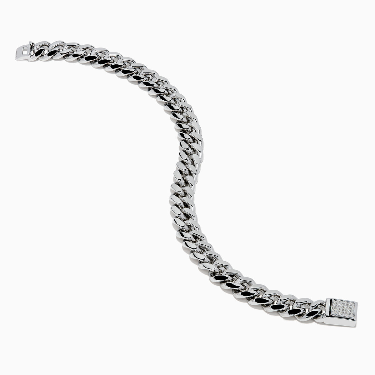 The Mens 925 Sterling Silver Diamond Chain Bracelet features a polished finish and secure clasp, elegantly displayed on a white background.