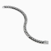 The Mens 925 Sterling Silver Diamond Chain Bracelet features a polished finish and secure clasp, elegantly displayed on a white background.