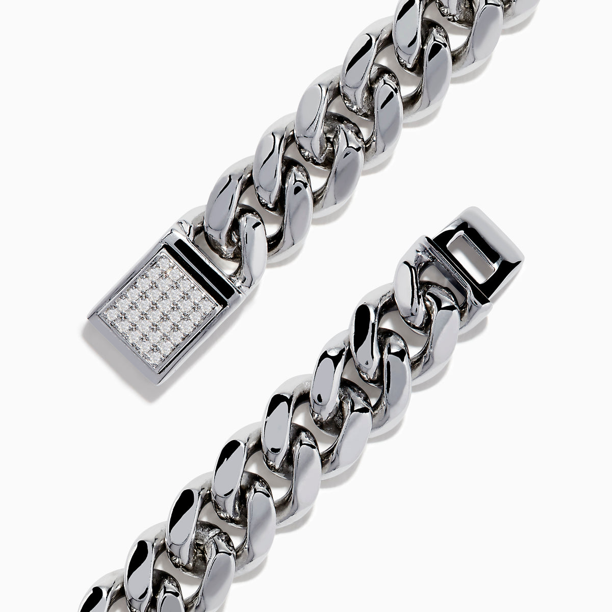 The Mens 925 Sterling Silver Diamond Chain Bracelet features a polished finish and secure clasp, elegantly displayed on a white background.