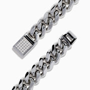 The Mens 925 Sterling Silver Diamond Chain Bracelet features a polished finish and secure clasp, elegantly displayed on a white background.
