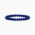 The Men's Lapis Lazuli Beaded Bracelet features polished round blue beads with subtle gold flecks, elegantly displayed on a white background.