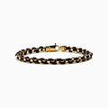 The Mens 925 Gold Plated Silver Leather Woven Bracelet features interwoven dark brown leather and a secure clasp, displayed on a plain white background.