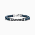 Men's 925 Sterling Silver and Leather Braided Bracelet with a silver clasp and rectangular 925 sterling silver accent engraved with a chevron pattern.