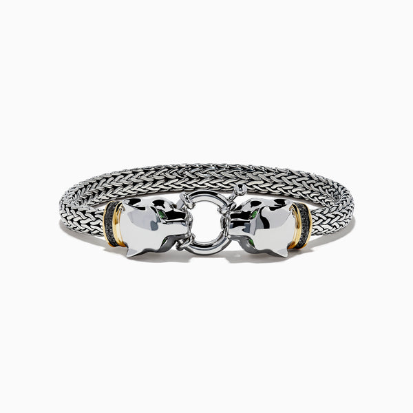 925 Sterling Silver and 18K Yellow Gold Panther Braided Chain