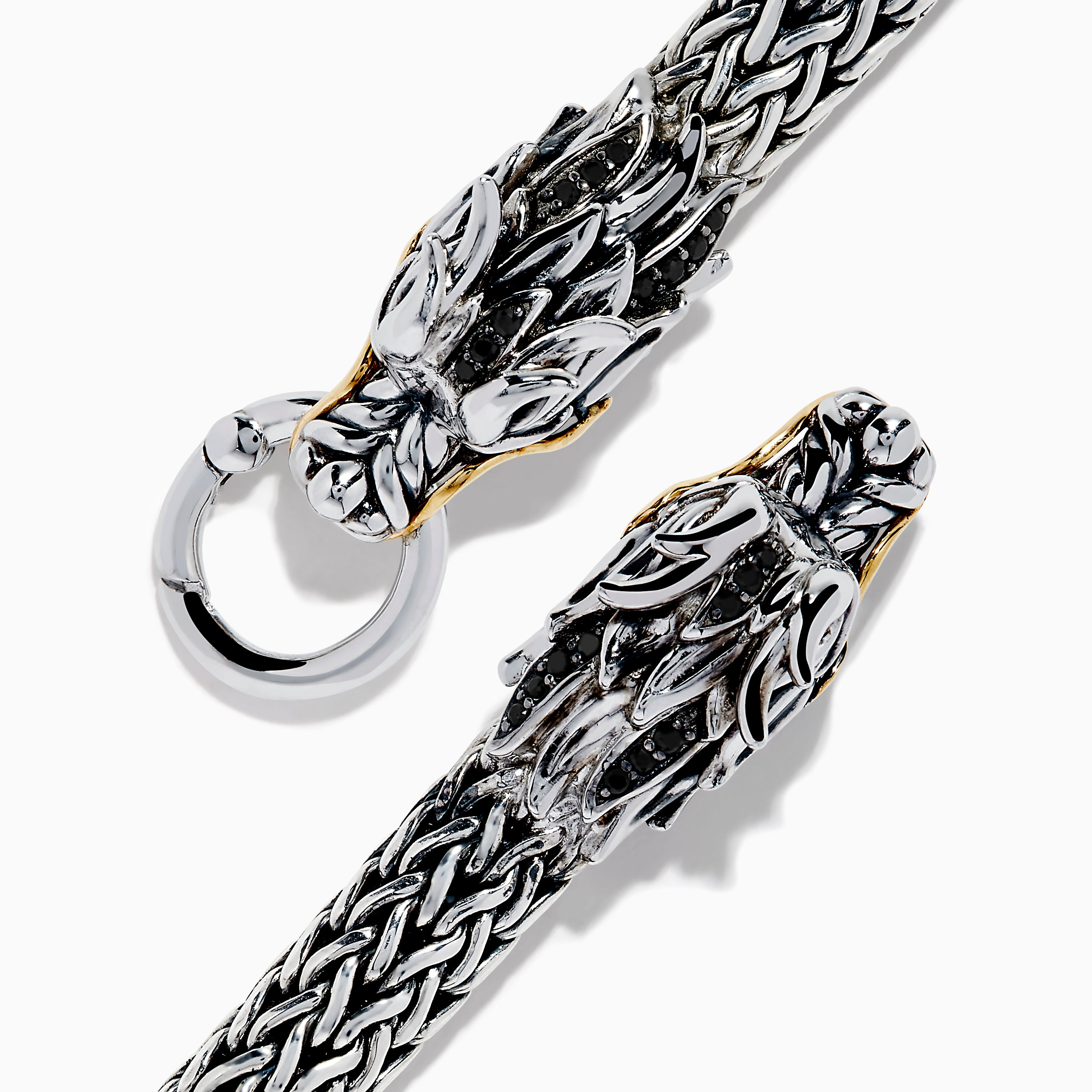 Men's 925 Silver & 14K Yellow Gold Black Sapphire and Tsavorite