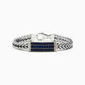 Mens 925 sterling silver & 14K yellow gold chain link bracelet with 2.0 TCW sapphires—an elegant sapphire accessory perfect for any occasion.