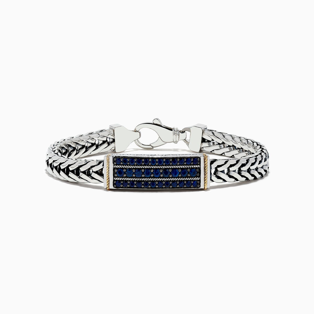 Mens 925 sterling silver & 14K yellow gold chain link bracelet with 2.0 TCW sapphires—an elegant sapphire accessory perfect for any occasion.