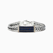 Mens 925 sterling silver & 14K yellow gold chain link bracelet with 2.0 TCW sapphires—an elegant sapphire accessory perfect for any occasion.