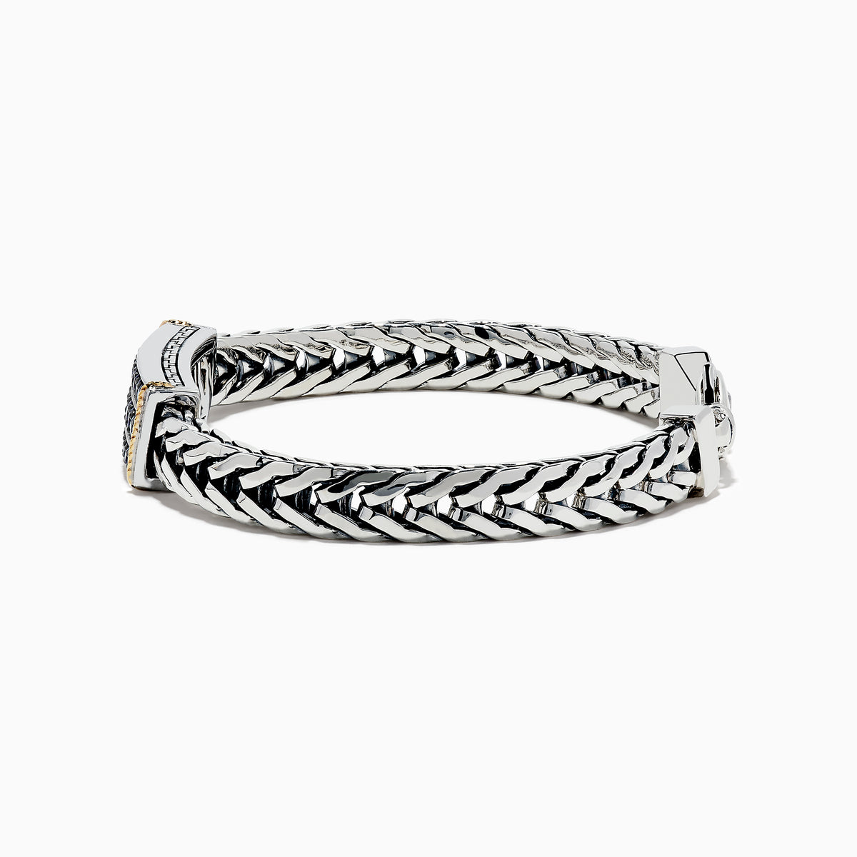 Mens 925 sterling silver & 14K yellow gold chain link bracelet with 2.0 TCW sapphires—an elegant sapphire accessory perfect for any occasion.