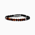 The Men's 925 Sterling Silver Tiger's Eye and Onyx Beaded Bracelet features alternating brown Tiger's Eye and black Onyx beads, accented by a textured sterling silver cylindrical clasp, shown on a white background.
