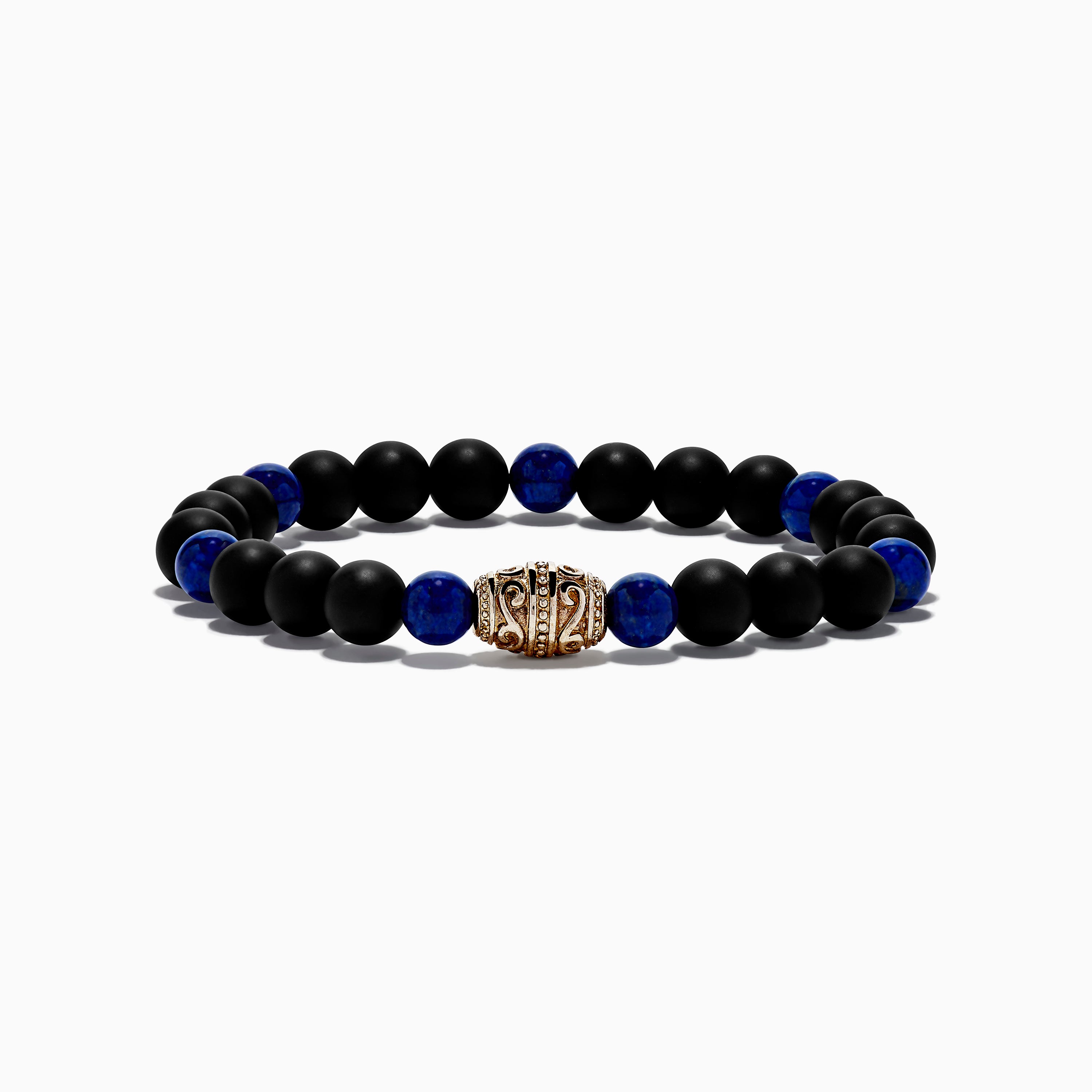 Men's 925 Sterling Silver Onyx and Lapis Beaded Bracelet