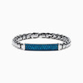 The Mens 925 Sterling Silver London Blue Topaz Bracelet showcases a chunky polished silver chain with a rectangular bar centerpiece adorned with small, round London Blue Topaz gemstones.