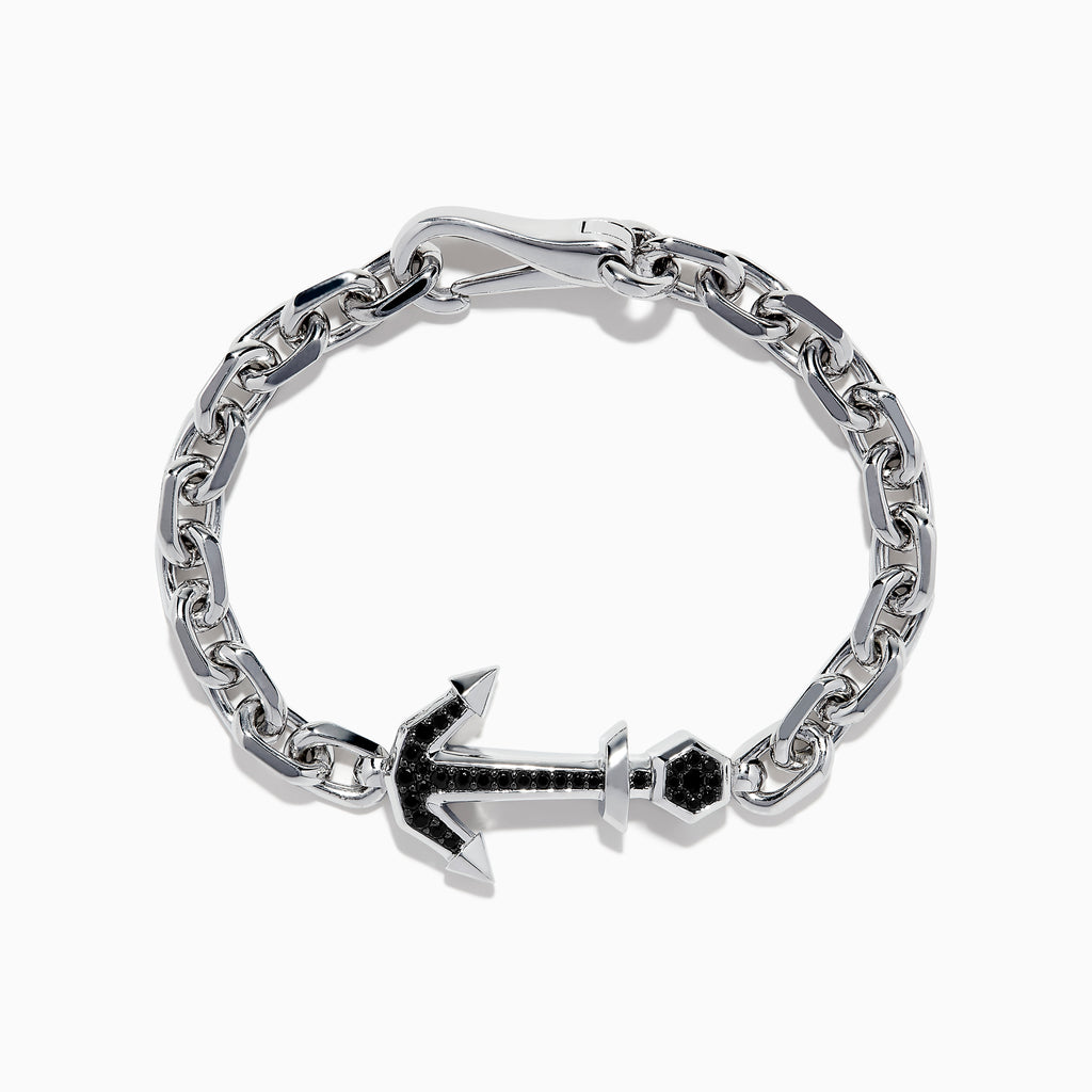 Effy Men's Sterling Silver Black Spinel Anchor Bracelet | effyjewelry.com