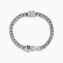 The 925 Sterling Silver Panther Bracelet features thick, shiny links and a rectangular clasp, elegantly arranged in a circular shape on a white background.