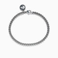 Mens 925 Sterling Silver Chain Link Bracelet with lobster clasp and round engraved charm, shown on a white background.