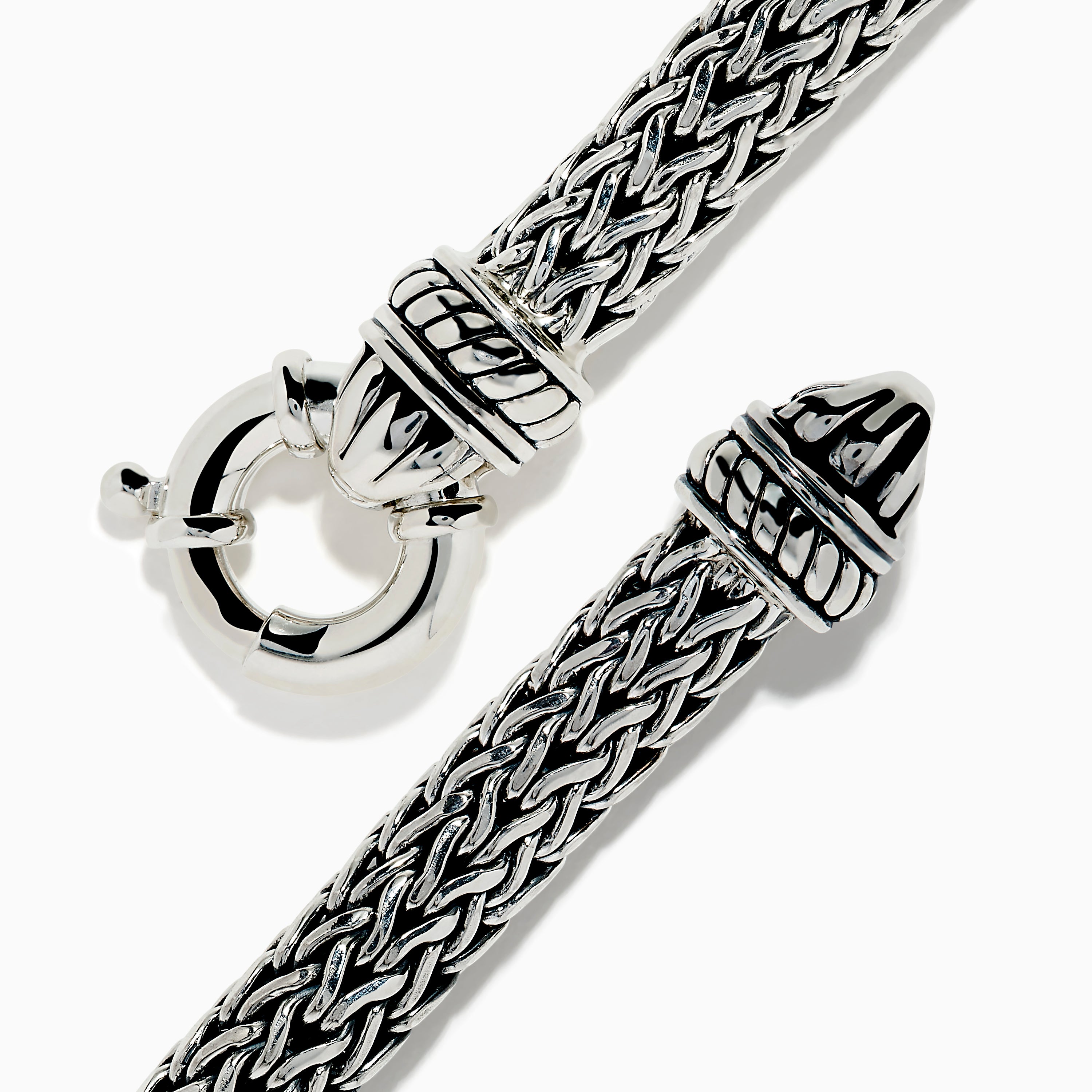 925 Sterling Silver and Black Spinel Braided Chain Bracelet