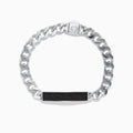 The Mens 925 Sterling Silver Chain Link Black Spinel Bracelet 1.45 TCW features a rectangular clasp with black spinel inlay, shown against a white background.