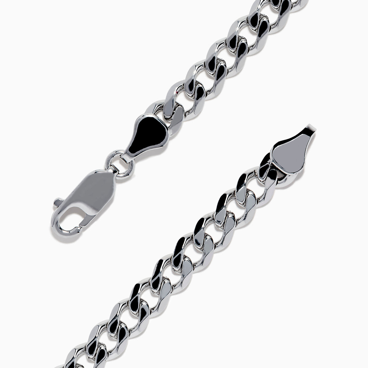 The Mens 925 Sterling Silver Chain Link Blue Sapphire Bracelet features a rectangular bar centerpiece adorned with blue sapphires, showcased elegantly on a white background.